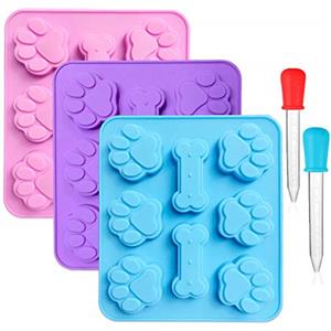 CKANDAY 3 confezioni Stampi in silicone da per cani e stampi a forma di osso stampi 2 in 1 e contagocce liquidi graduati in 2 pezzi, 8 cavità, vassoi di ghiaccio riutilizzabili biscotti al cioccolato Torta
