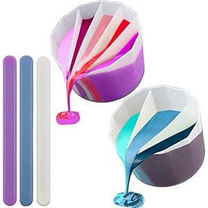AFUNTA 3/5 cavità spaccate bicchieri per versare vernice, tazza in silicone riutilizzabile per versare acrilico con 3 bastoncini miscelatori in silicone
