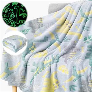 Darryy Coperta per Bambina Luminosa, 135 * 160cm Coperta in Pile per Bambini Unicorno Fluorescente, Coperta Unicorno che si Illuminano al Buio Letto Singolo, Vivace (135 * 160CM, Dinosauri)