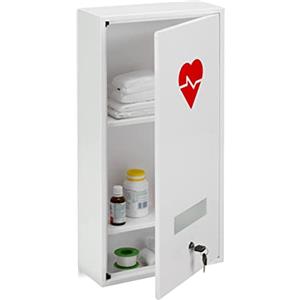 Relaxdays Armadietto Pronto Soccorso per Medicinali, Cassetta Farmaci con 3 Scomparti, HLP: 60x30x12 cm, Bagno, Bianco