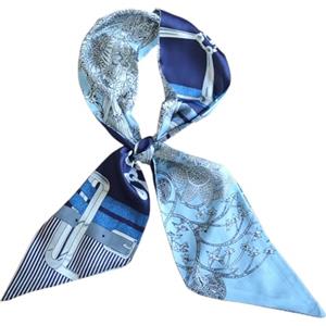 GIMIRO Sciarpa in seta satinata, 148 x 13,5 cm, cravatta a doppio strato, per blazer, cappotto, abito, 95# Light Blue - White Plants - Dark Blue - Gray Belts, 148cm x 13,5cm