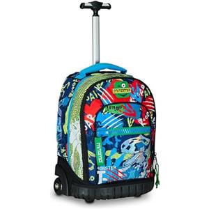 Mitama Trolley Run Scuola Fluo Rex,Doppio Scomparto, Blu e Verde, Scuola Elementare e Tempo Libero, Bambino Ragazzo