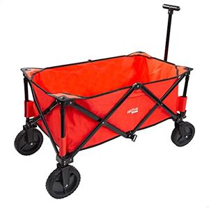 Aktive 62052 - Carrello da spiaggia pieghevole rosso con 4 ruote, Dimensioni 107x49x91cm, Peso massimo 60kg, Portatutto per spiaggia, campeggio, eventi