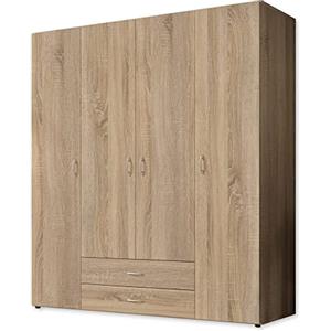 Stella Trading BASE, Armadio classico in 3 diverse dimensioni, versatile, ante a battente, effetto rovere sonoma, 160 x 177 x 52 cm, L x A x P
