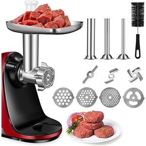 AMZCHEF Accessori per tritacarne per estrattore 3-in-1 ZM1501 e GM3001-4 piastre di macinazione, 3 lame per macinare, 3 tubi per insaccare salsicce - macchina NON inclusa