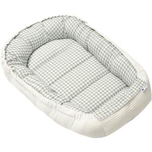 Medi Partners Nido per Neonato 100x60x15cm Baby Nest 100% Cotone Waffle Lettino da viaggio per bambini Multifunzionale Chiusura sicura (Griglia con oliva Waffle)