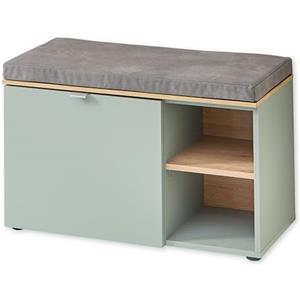 Stella Trading Bari-Scarpiera in Legno, Effetto, Certificato FSC, Moderna Panca con Spazio per Il corridoio, ingegnerizzato Plastica Metallo, Verde Canna/Rovere Artisan, Sitzbank 1