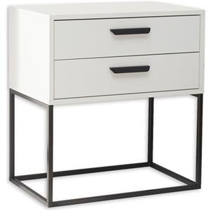 Stella Trading Suna, Bianco - Comodino Moderno con cassetti e Struttura in Metallo Nero, Legno ingegnerizzato, 60 x 65 x 38,5 cm