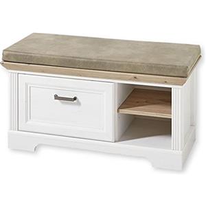 Stella Trading Gelsomino Jasmin, scarpiera con Seduta, Effetto, Stile Rustico, Imbottita con Spazio per corridoio e Guardaroba, Legno di Pino Chiaro/Rovere Artisan, 93 x 49 x 41 cm