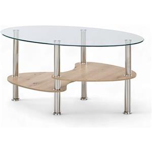 Stella Trading Panty Tavolino in vetro ovale con ripiano in rovere Sonoma/Artisan effetto rovere - Moderno tavolo in vetro per la vostra zona giorno - 90 x 42 x 55 cm (larghezza x altezza x