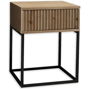 Stella Trading Marle-Comodino Moderno con cassetto e Struttura in Metallo Nero Effetto Rovere, Legno ingegnerizzato, Quercia Artisan, 40 x 52 x 38,5 cm