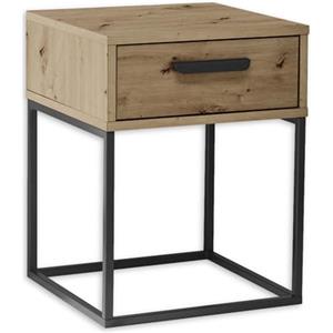 Stella Trading Suna, Comodino Moderno con cassetto e Struttura in Metallo Nero Effetto Rovere, Legno ingegnerizzato, Quercia Artisan, 40 x 52 x 38,5 cm
