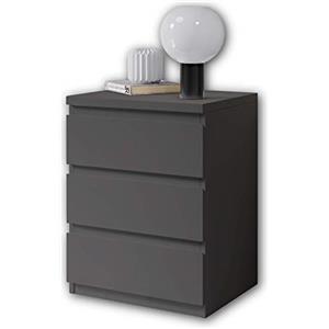 Stella Trading Olli Oli Tre cassetti in Grafite - Comodino Moderno con Spazio per Il Vostro Letto, Materiale a Base di Legno, 45 x 61 x 38 cm