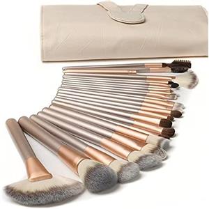AMMIY 18 Pezzi Pennelli Trucco Set di Pennelli Trucco Con Custodia da Viaggio Manico in Legno Professionale Pennello Kabuki in Fibra Sintetica Premium per Fondotinta Blush Correttore Ombretto Viso Potere