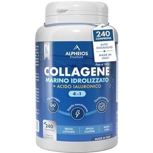 ALPHEIOS PHARMA Collagene Marino con Acido Ialuronico - 240 Compresse 2400mg di Collagene Idrolizzato, Integratore con Biotina + Zinco + Selenio + Vitamina C + Coenzima Q10 per Pelle, Capelli, Unghie e Articolazioni