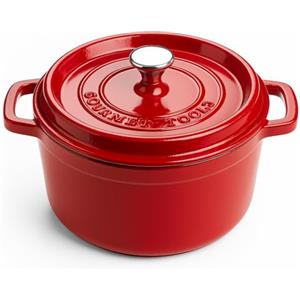 XSQUO Useful Tech XSQUO OGT-2R22R, Useful Tech Pentola in ferro pressofuso rotonda con rivestimento ceramico vetrificato Cocotte con coperchio, Gourmet Tools (Rosso, 22 cm)