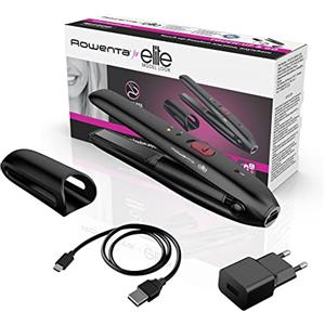 Rowenta SF1312 Touch-Up & Go, Piastra Cordless, Power Bank per Ricaricare il Cellulare, Colore Nero e Rosa, Design Ultra-Compatto, Batteria al Litio ad Alte Prestazioni