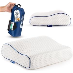Marcolumb Cuscino da viaggio - Supporto ergonomico per il collo da campeggio in memory foam con federa termoregolante - Borsa da viaggio impermeabile inclusa (Bianco Cervicale)