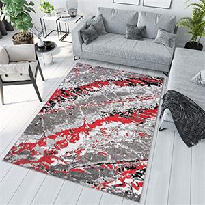 TAPISO Maya Tappeto Soggiorno Pelo Corto Design Moderno Motivo Astratto Sfumato Macchie Pittura Sfumature Grigio Rosso Camera da Letto Cameretta Ufficio Salotto Oeko-Tex 80 x 150 cm