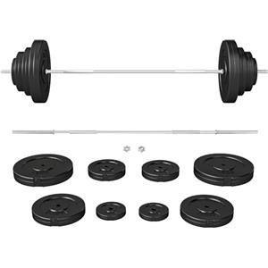HOMCOM Set di Bilanciere e Dischi da 70 kg totali con 8 Pesi, Bilanciere Palestra Regolabile Antiscivolo in Acciaio, Plastica e Sabbia, Barra Ø25 mm, 170x40.5x40.5cm, Nero