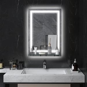 kleankin Specchio per Bagno a Luci LED a 3 Colori Regolabili con Mensola in Vetro, Specchio Illuminato con Funzione a Memoria in Alluminio e Vetro Temperato, 50x12x70 cm, IP44, Argento