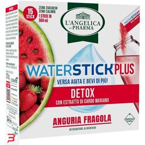 Coswell L'Angelica Waterstick Plus Detox - Integratore con Cardo Mariano e Gusto Anguria Fragola, 15 Stick da 2,5 g