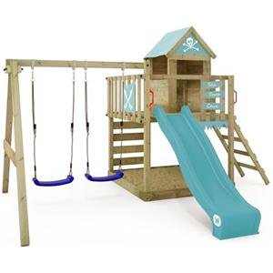 Wickey Gioco da giardino WICKEY Smart Cave con altalena e scivolo, struttura da esterno per bambini con sabbiera, scaletta e accessori da gioco (blu pastello)