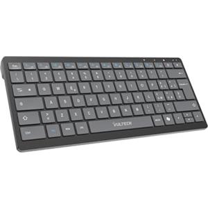VulTech KEY-601WBT Tastiera Wireless/Bluetooth Ricaricabile 80h Tasti a Forbice Silenziosi Layout Italiano QWERTY Ultraslim, 12 Multimediali Protezione Liquidi PC/Mac/Linux Smartphone/Tablet/Console