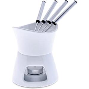 Swissmar F66322 Glow Chocolate Fonduta Set 7 pezzi, Ceramica/Acciaio Inox, Bianco, 280 ml, Candela Tealight riscaldata/microonde e forno, lavabile in lavastoviglie, confezione regalo