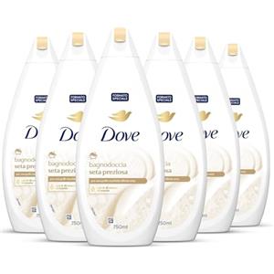 Dove Docciaschiuma Seta Preziosa, Formula con Idratante Dermo-Naturale, con 1/4 di Crema Idratante, Dermatologicamente Testato, Bagnoschiuma Uomo e Donna, 100% Bottiglia Riciclata* 6 Pezzi x 750 ml