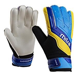 Mitre Magnetite Guanti da portiere per ragazzi, per prepararsi alle partite, comfort, nero/blu/giallo, taglia 4