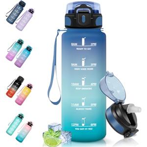 Motswedi Borraccia 1500ml, a Prova di Perdite, Borraccia con Cannuccia, Reutilizables, Borraccia Palestra, Senza BPA, Borraccia Motivazionale per Palestra, Ufficio, Running, Ciclismo, Blu Verde