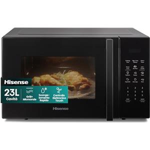 Hisense Forno Microonde Elettronico, Capacità 23 L, Potenza 800 W, Grill Potenza 1000 W, Display Led con Comandi Touch, Nero