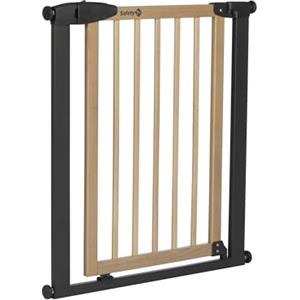 Safety 1st Simply Close Wood and Metal, Cancelletto per bambini, 73-80cm (max. 94cm), Senza viti né buchi, Apertura con una mano, Doppio sistema di chiusura, Cancelletto di sicurezza, legno e grafite