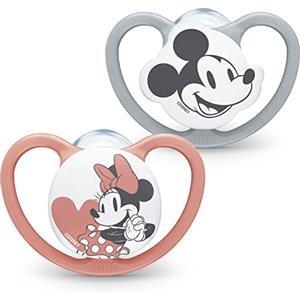 NUK Ciuccio Space | 6-18 mesi | Succhietti con extra ventilazione | Silicone senza BPA | Disney Topolino e Minnie | 2 pezzi