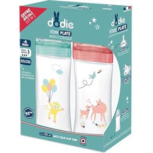 Dodie, Confezione da 2 Biberon Anticolica Sensation+ (2 X 330 Ml), Tettarella Piatta, Flusso Medio grande, senza BPA, dai 6 mesi, giallo Circo
