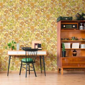 A.S. Création Carta da parati retrò anni '70 con margherite gialle/verde/marrone/arancione/crema retrò chic 395355 8,50 m x 0,53 m incollare il muro