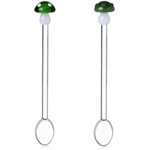 Ichendorf Milano Set di 2 Cucchiaini Funghi Verdi | Collezione Alice | H 15 cm | Vetro Borosilicato | Fatto a Mano