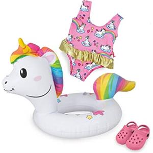 Heless-66 Set da Nuoto per Bambole, Unicorno Henri, Colore: Rosa, Größe 35-45 cm, 66