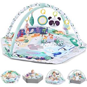 TFDER 8 in 1 Palestrina Neonato Multifunzione, tappeto gioco e vasca palline con lati, Giocattoli Staccabili,Stimola Sviluppo del Neonato con Tante Attività, Antiscivolo più Spesso, 0+ Mesi,Verde