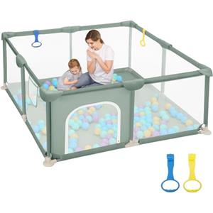 Dripex Box Bambini 124x124 cm, Recinto per Bambini, Box Neonato, Recinto Neonato con Rete Traspirante, Tessuto 210D Oxford, 2 Pezzi Anelli, Verde