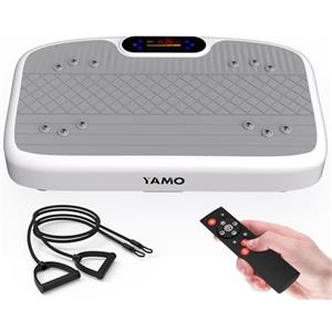 YAMO Pedana Vibrante, Piattaforma Pedana Vibrante Dimagrante 5 Programmi + 99 Livelli di Velocità, Display LED Telecomando Bande Elastiche, Carico Massimo 150KG