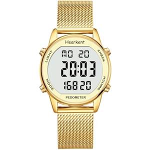 Hearkent Orologio contapassi pedometro da donna, goderti passi, chilometraggio, calorie, conto alla rovescia, sveglia e altre funzioni. Nessuna app, ricarica richiesta o bluetooth, 2401 (giallo)