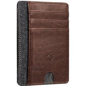 Fintie Portafoglio Sottile con Tasca Frontale - Minimalista Porta Carte Credito con Protezione RFID e Finestra ID Porta Tessere per Donna Uomo, Grigio/Marrone