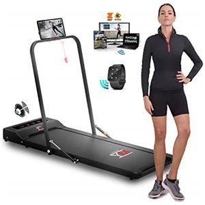 YM Tapis Roulant Elettrico con BARRA DI SUPPORTO e Porta Tablet, Altoparlanti Integrati Bluetooth, APP KINOMAP e ZWIFT, Telecomando a Orologio, 6 Programmi, Chiave di Sicurezza