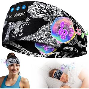 LC-dolida Cuffie per Dormire Fascia Bluetooth Maschera Sonno, Fascia Sportiva Bluetooth Cuffie Fascia con Microfono,10-14 Ore di Riproduzione,Cuffie Per jogging, Sport,Yoga,Sleepers Laterali