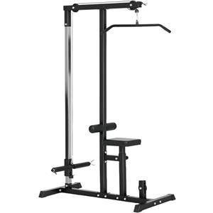 HOMCOM Stazione Fitness Pull Down Power Tower Multifunzione per Palestra in Casa con Panca e Cavo Regolabile, in Acciaio 107x120x190cm Nero