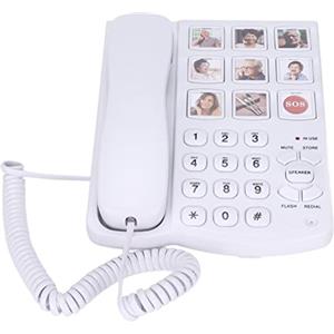 Annadue Telefono a Pulsante Grande, Telefono Fisso con Filo per Foto e Memoria Amplificata per Anziani, Telefono da Tavolo con Filo Adatto per Anziani con Problemi di Vista e Udito