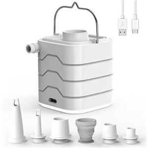 Homdat Pompa ad Aria, Pompa Elettrica Ricaricabile con Lampada, 3 in 1 ad Aria Elettrica per Materasso Gonfiabile, Piscina, Anello Galleggiante, Campeggio, Portatile Pompa ad Aria Elettrico, 5 Ugelli