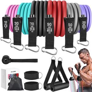 Zacro 6 Set Elastici Fitness Uomo, 270 LBS Elastico Fitness con Maniglie, Elastici Palestra per Allenamento con Resistenza Pesante, Palestra in Casa, Fascia Elastica Fitness per Uomo e Donna